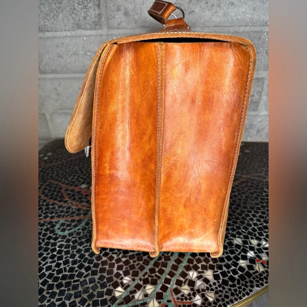 Vintage 1980s Madagascar Leather Briefcase Satchel Brown Work Bag